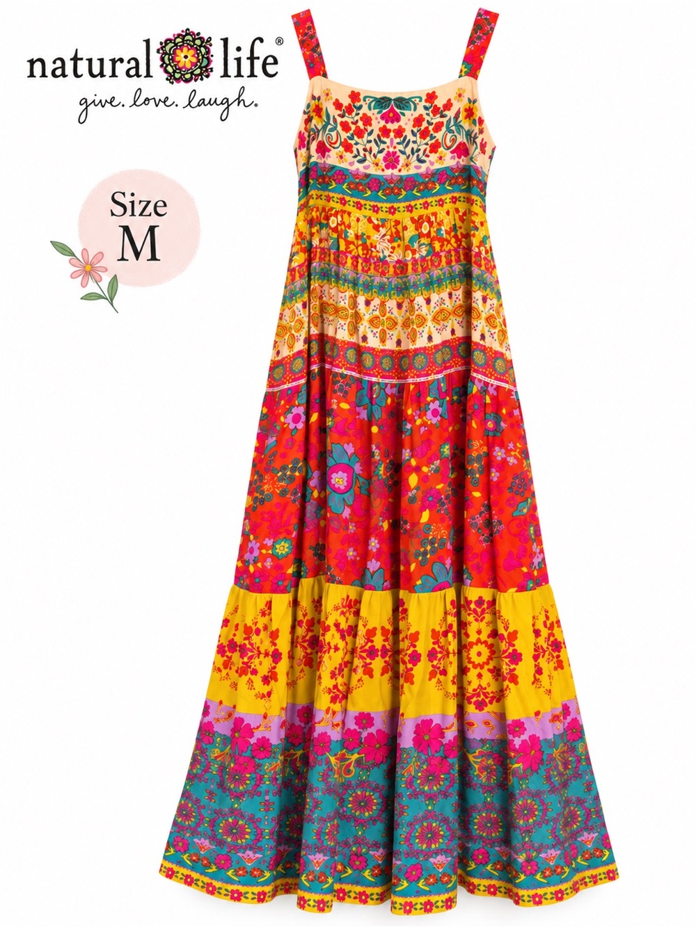 Natural Life Boho Patchwork Floral Maxi Dress Size Medium
